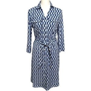 J. McLaughlin Blue and White Geometric Dress